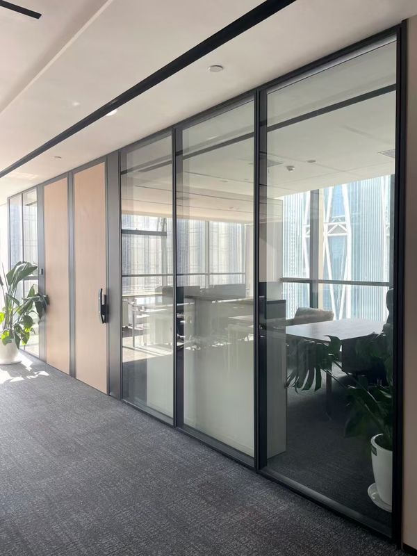 90mm 108mm Aluminum Glass Partition Wall with Smart Lock Door